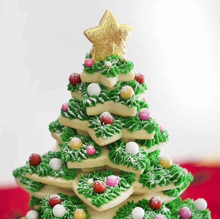 A Christmas tree made from star-shaped sugar cookies.
