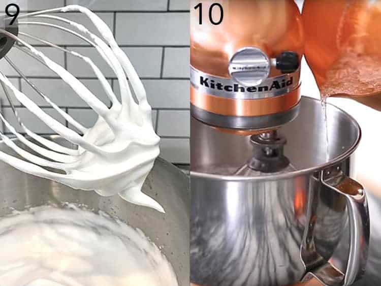 Italian buttercream getting made for a snowflake cake.