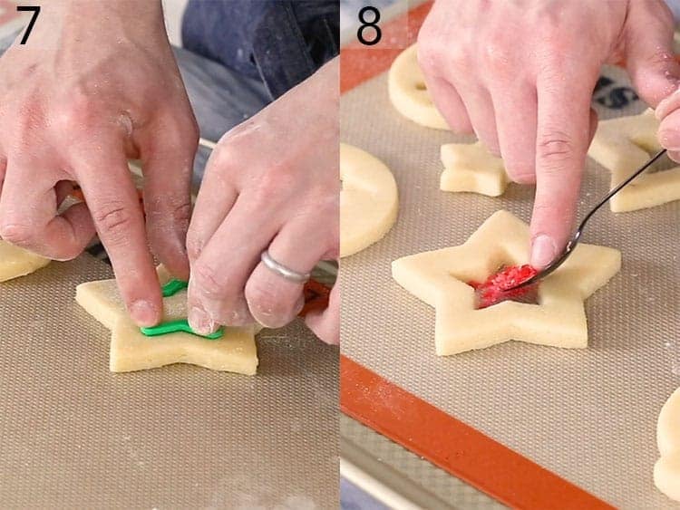 Cookie dough getting cut out to make stained glass cookies.