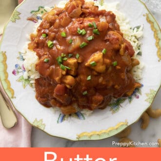 Butter chicken garnished with green onion.