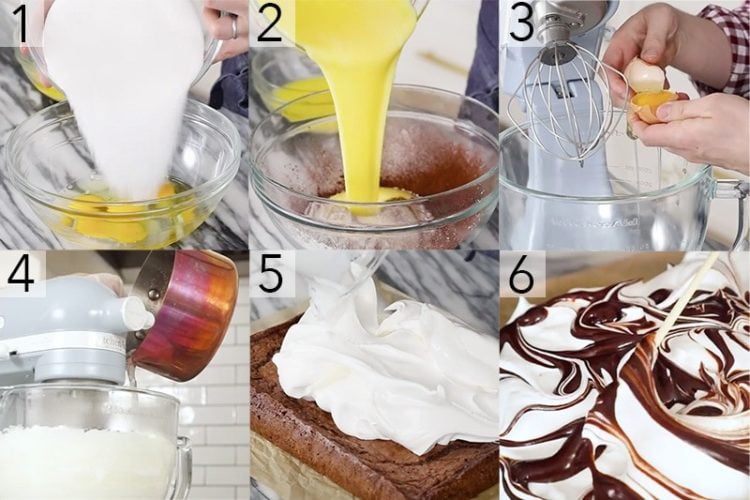 A photo showing steps on how to make a marshmallow brownie.