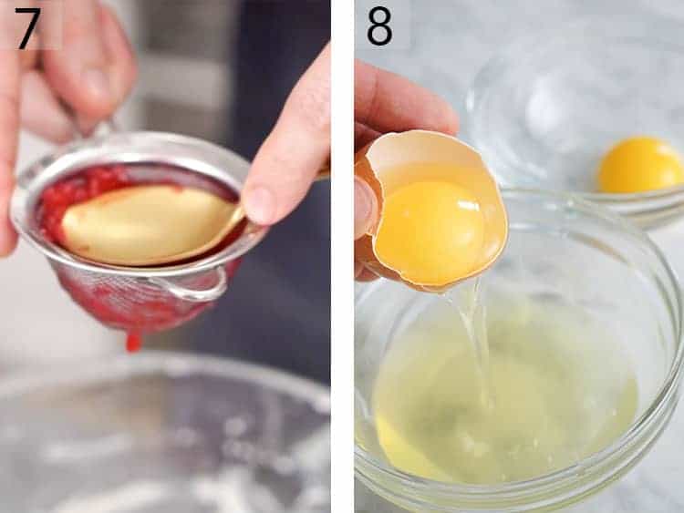 Eggs being separated for valentine heart cake.