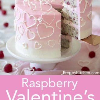 valentines day raspberry cake with white hearts