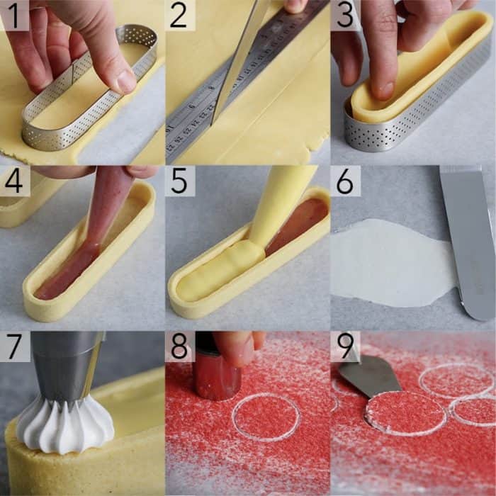 A photo showing steps on how to make a lemon tart.
