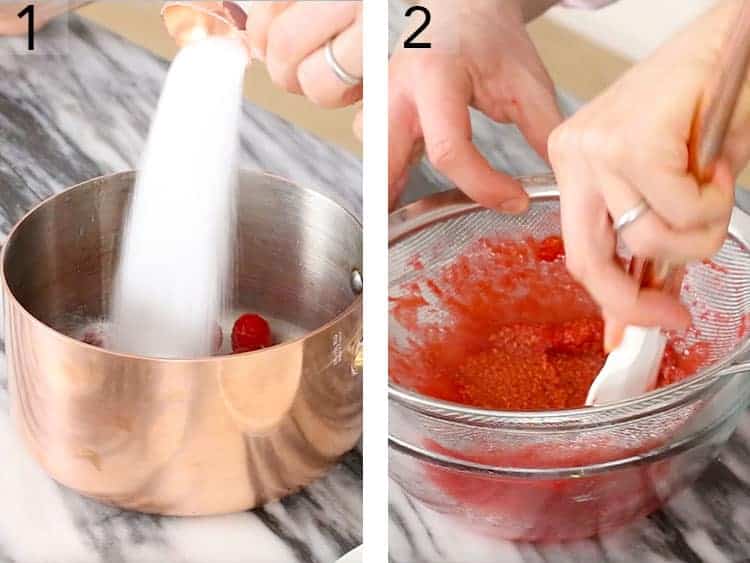 raspberry reductioin getting made for valentine's cupcakes.