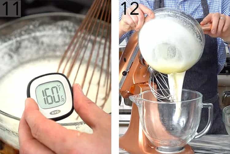 egg whites and sugar heated to 160 degrees.