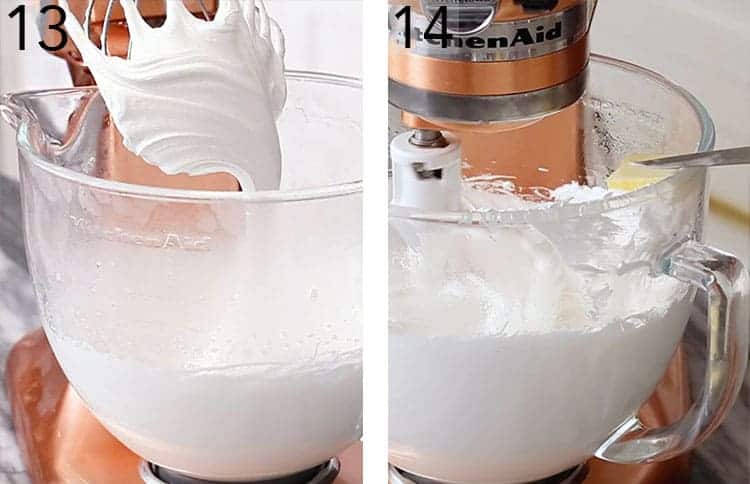 Butter getting added to Swiss meringue buttercream.