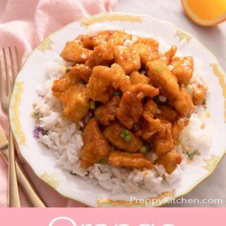 A pinterest graphic of orange chicken