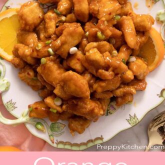 A pinterest graphic of orange chicken