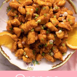 A pinterest graphic of orange chicken