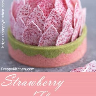 Pinterest graphic of a strawberry flower tart.