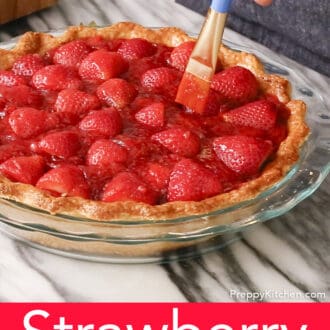 Pinterest graphic of strawberry pie being brushed.