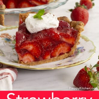 Pinterest graphic of a piece of strawberry pie on a plate.