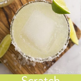 Pinterest graphic of an overhead shot of a homemade tequila cocktail.