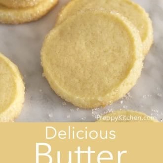 stack of butter cookies on parchment