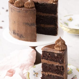 piece of chocolate zucchini cake standing on a plate