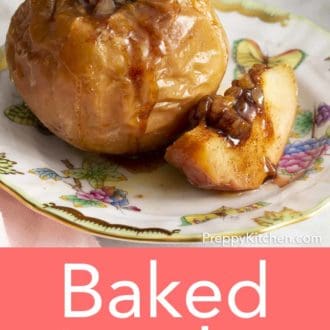 Pinterest graphic of a baked apple on a plate.