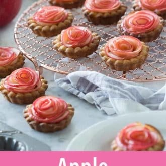 A pinterest graphic of apple rose tarts