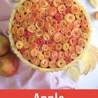 A pinterest graphic of an apple rose tart