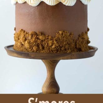Pinterest graphic of a s'mores cake.