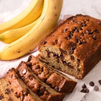 A pinterest graphic of chocolate chip banana bread