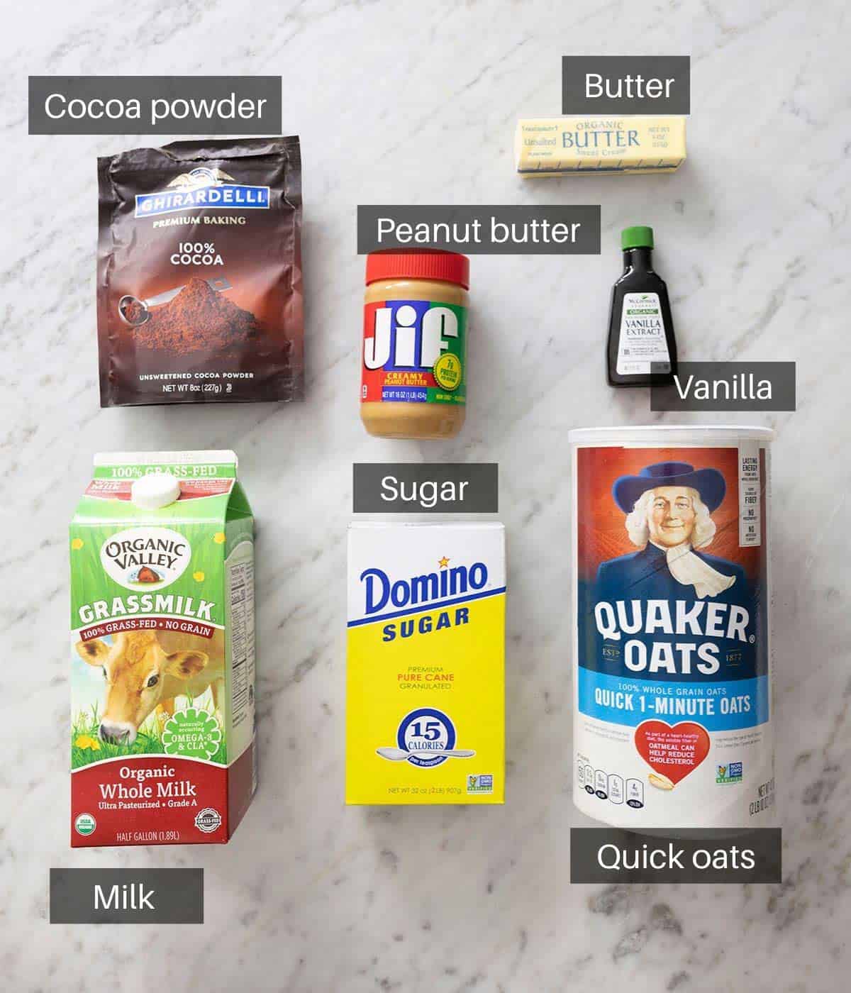Ingredients for no bake cookies.