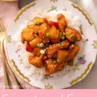 A pinterest graphic of sweet and sour chicken