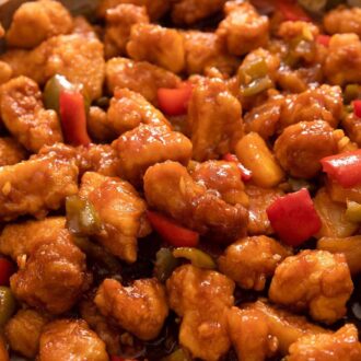 A pinterest graphic of sweet and sour chicken
