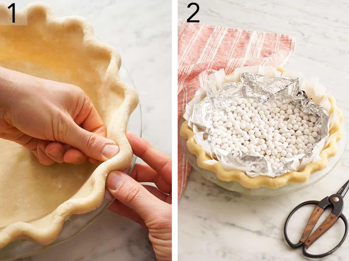 Set of two images showing pie crimped and blind baked.