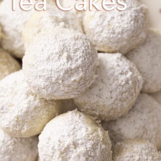 Pinterest graphic of close up of several Russian tea cakes.