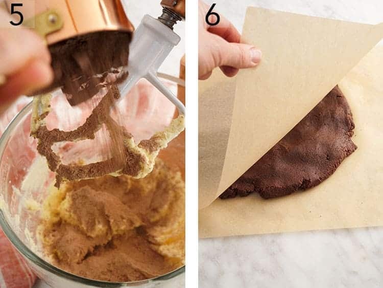 Dry ingredients getting mixed into butter.