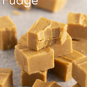 Pinterest graphic of a stack of peanut butter fudge.