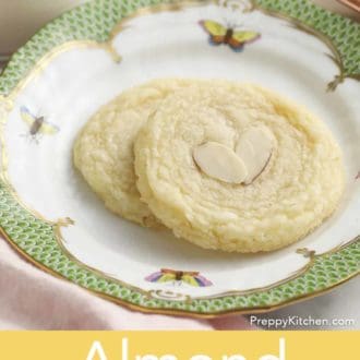 stack of almond cookies on a plate