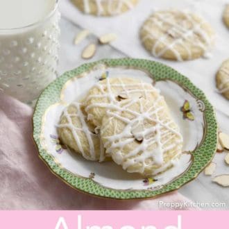 stack of almond cookies on a plate
