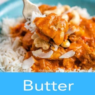 butter chicken in a blue bowl