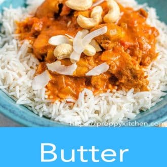 butter chicken in a blue bowl