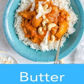 butter chicken in a blue bowl