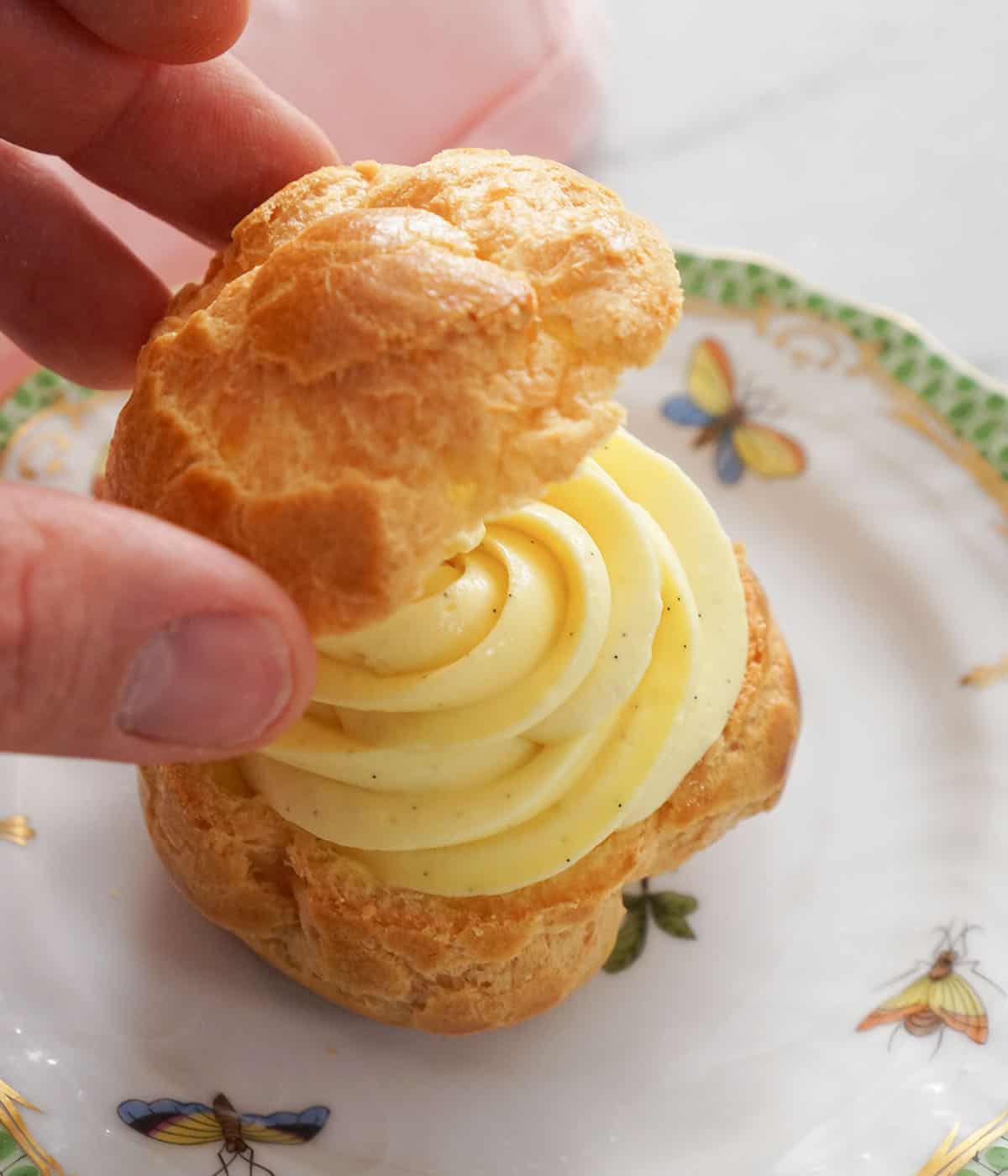 A puff of choux filled with pastry cream