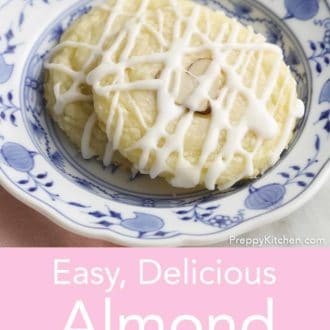 stack of almond cookies on a plate