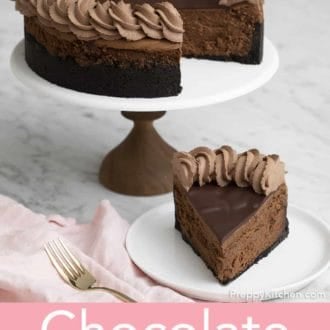 piece of chocolate cheesecake on a plate