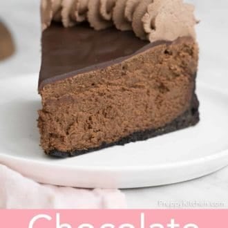 piece of chocolate cheesecake on a plate