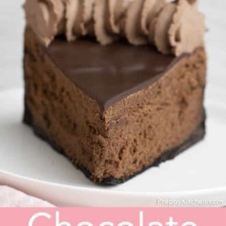 piece of chocolate cheesecake on a plate