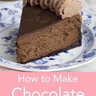 piece of chocolate cheesecake on a plate