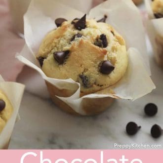 chocolate chip muffin in a muffin paper