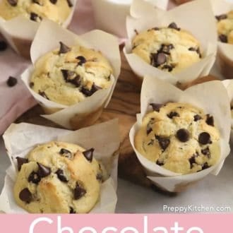chocolate chip muffins in muffin papers