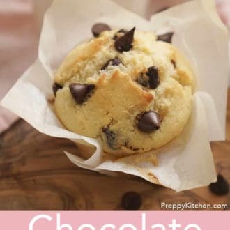 chocolate chip muffin in a muffin paper