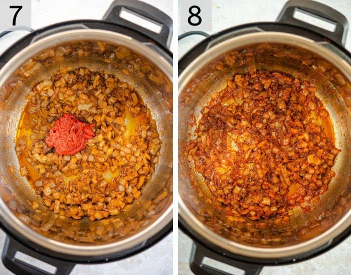 Two photos showing how to make a curry