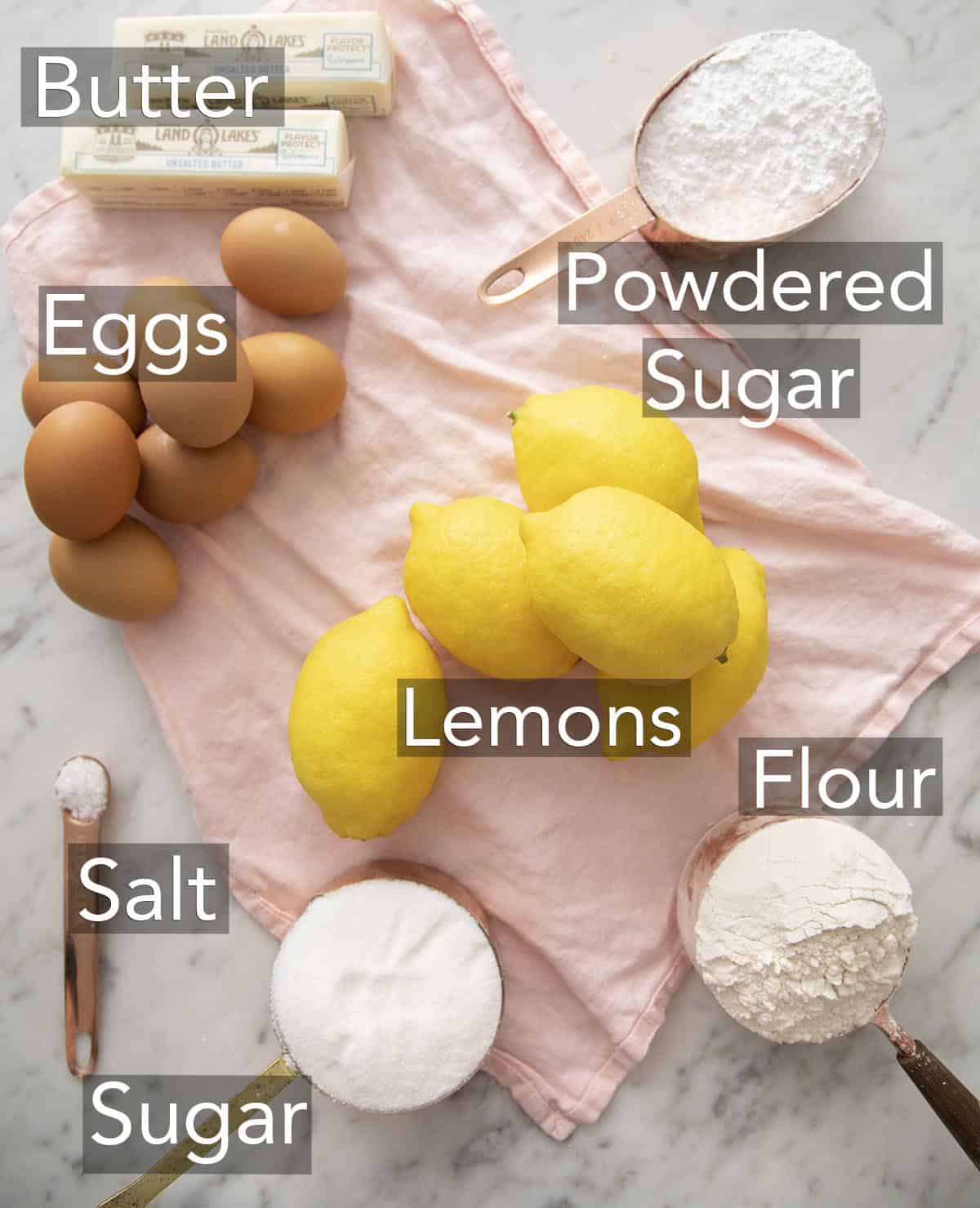 Ingredients for Lemon bars on a counter