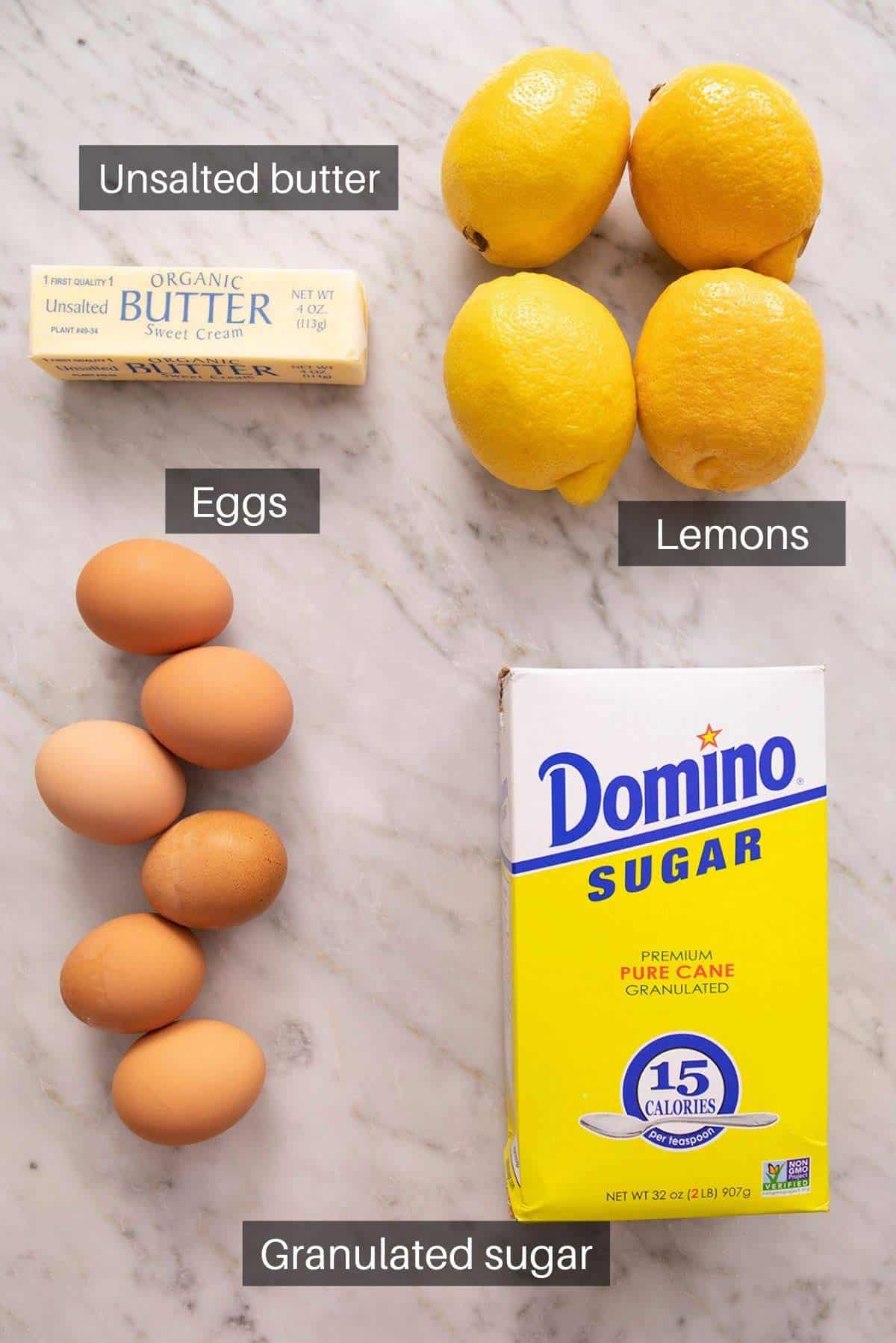 Ingredients for lemon curd.