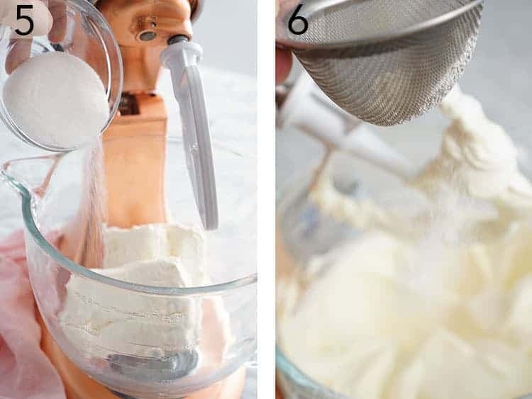 Cream cheesee and sugar getting beaten ffor a chocolate cheesecake.